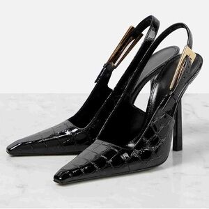 Saint Laurent Inspired Black Slingback Heels